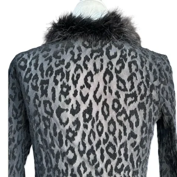 Vintage Ann Ferriday Leopard Print Lace Top Faux Fur Collar Sheer Black Gothic - Picture 7 of 10
